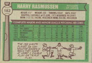 Sports Card: #182 Harry Rasmussen (1976) (Baseball, North America(1976 ...