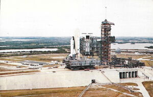 Postcard: The first Space Shuttle vehicle on its launch site Pad A at ...