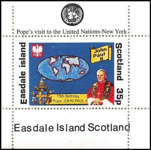 Stamp: Pope's Visit to the United Nations, New York (Scotland, Easdale