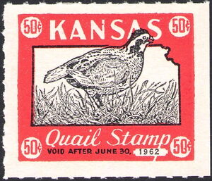 Bobwhite quail (Colinus virginianus) and map of Kansas