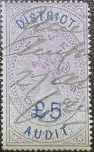 Stamp: £5 Surcharge on District Audit Queen Victoria £5 (United Kingdom ...
