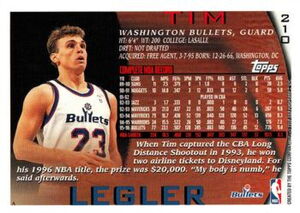 Sports Card: #210 Tim Legler (1996) (Basketball, United States of ...