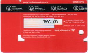 Bank Card Visa Mini Card Bank Of America United States Of