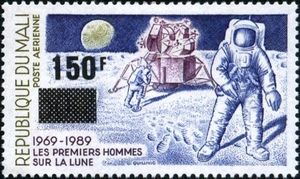 Astronauts and Lunar Module surcharged