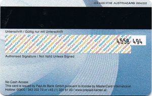 Bank Card Master Card Limited Edition Paylife Bank Gmbh Austria