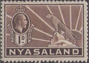 Stamp George V And Leopard Panthera Pardus Nyasaland King George V And Symbol Of The Protectorate Mi Gb Ny 37 Sn Gb Ny 39 Yt Gb Ny 44 Sg Gb Ny 115