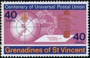 Stamp: Map of St Vincent and hand-cancelling (Grenadines of St. Vincent ...