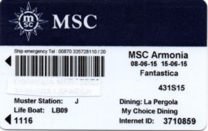 Hotel Key Card Msc Armonia Msc Crociere Shipping Company - 