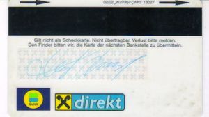 Bank Card Servicekarte Raiffeisen Bank Austria Col At Gm 0006