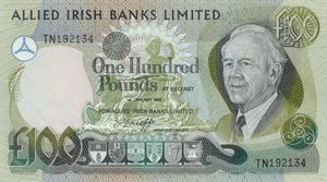 Banknote 100 Pounds Ireland Northern 1982 1984 Issue Allied Irish Banks Limited Wor P 5