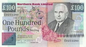 Banknote 100 Pounds Sterling Ireland Northern 1988 1996 Issue Northern Bank Limited Wor P 197a