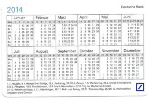 Pocket Calendar: Deutsche Bank - School Holidays (Germany, Federal  Republic(Deutsche Bank) Col:BRD-2014-Bank-002