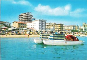 Hotels and beach seen from the sea
