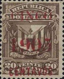 Coat of Arms overprinted in red 5c on 20c