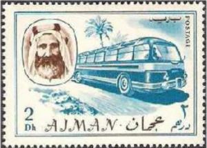 Stamp: Sheikh Rashid and Bus (Ajman(Means of Transport) Mi:AJ 128A,Yt ...