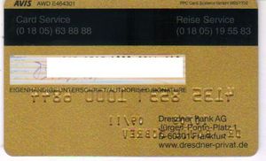 Bank Card Dresdner Bank Dresdner Bank Germany Federal Republic