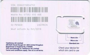 Phonecard: O2-Trio sim (Mobile United Kingdom, United Kingdom of Great ...