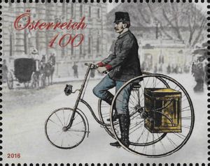 Letter collector on bicycle