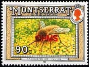 Stamp: Bee fly (Montserrat(Insects, overprinted OHMS) Mi:MS D104,Sn:MS ...