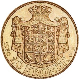 Coin: 20 Kroner (Denmark) (1912~1947 - 51st Danish King Christian X ...