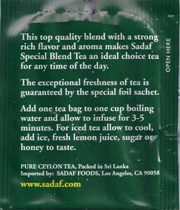 Tea Bag Cardamom Special Blend Tea Glossy Sadaf United States Of America Col Tb Us 0
