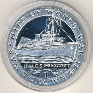 Coin: 1 Crown (H.M.C.S. Prescott) (Gibraltar(1993 - WWII Warships) Col ...