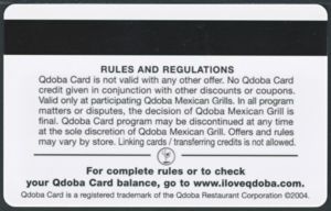 Gift Card: Qdoba – Coca Cola (Qdoba, United States of America(Qdoba) Col:US-Qdo-001c