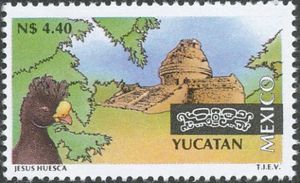 Chichen-Itza ruins, Yucatan; Great Curassow (Crax rubra)