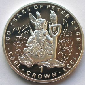 Peter Rabbit Sparrows Coin: 1 Crown (The Tale of Peter Rabbit. Sparrow on handle - Silver ...