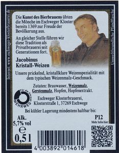 Drink Label: Jacobinus Kristall-Weizen (Eschweger Klosterbrauerei GmbH ...