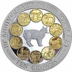 Coin: 10 Crowns (10th Anniversary of the Manx Cat - Silver) (Isle