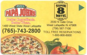 Hotel Card Super 8 Motel Papa John S 765 743 2800 Super 8 United States Of America Papa John S Col Usa 00568
