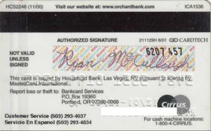 Bank Card Orchard Bank Orchard Bank United States Of America