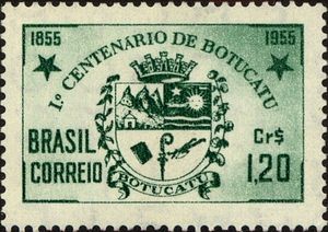 Stamp: Centenary of the City of Botucatu/SP. Coat of Arms (Brazil(Arms ...