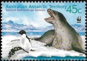 Stamp: Leopard Seal (Hydrurga leptonyx) Chasing Penguins (Australian