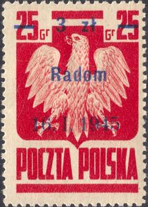 Polish Eagle, Surcharge 3z on 25g Radom 16.1.1945