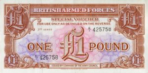 thumbnail image 2 of SET Of 3 Great Britain One Pound Notes - Armed Forces Series, Uncirculated (1948-1962) 2 of 12