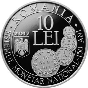 Coin: 10 Lei (150 years of a new monetary system) (Romania(1989~Today ...