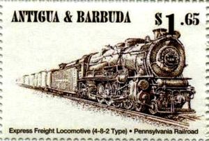 Stamp: Pennsylvania Railroad Express Freight (Antigua and Barbuda ...