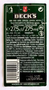 Etiqueta de bebida: Becks (Brauerei Beck GmbH & Co, AlemaniaCol:DE-BEER ...