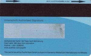 Bank Card Austrian Paylife Bank Gmbh Austria Col At Ms 0012