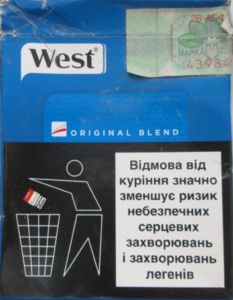 west cigarette blue Cigarette Pack: West Blue 25 (Ukraine(West Blue 25) Col:UA-CT-0409 🚬