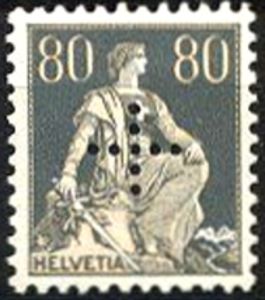 Helvetia with sword, cross perforated