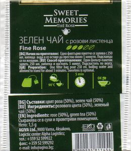 Tree Roses Tea Label Tea Bag: Green Tea with rose petals Fine Rose (Sweet Memories Thé Rose ...