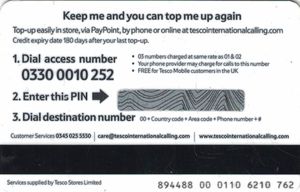 Phonecard Tesco International Calling Card Remote Memory United Kingdom United Kingdom Of Great Britain Northern Ireland Tesco Col Gb Pre Tes 0003