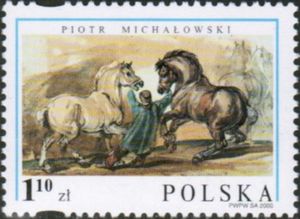 Stableboy bridling Percherons (1848), by P. Michalowski