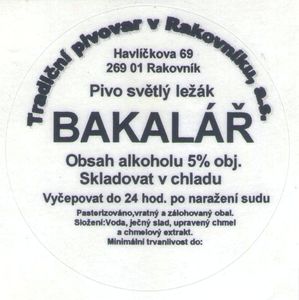 Drink Label: Hx12-Bakalar svetly lezak (Pivovar Bakalář Rakovnik, Czech ...