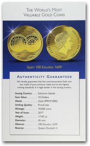 10 Dollars (Spain 100 Escudos 1609)
