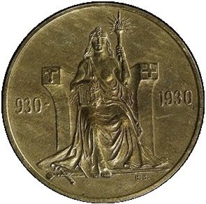 Coin: 2 Kronur (1000 Years Althing) (Iceland(1930 - Medalic issues) WCC:m1