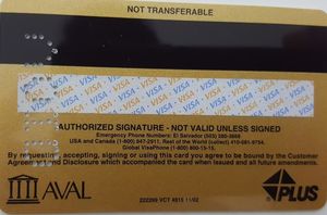 Bank Card: Aval Multipremios (Grupo Aval, El SalvadorCol:SV-VI-0003